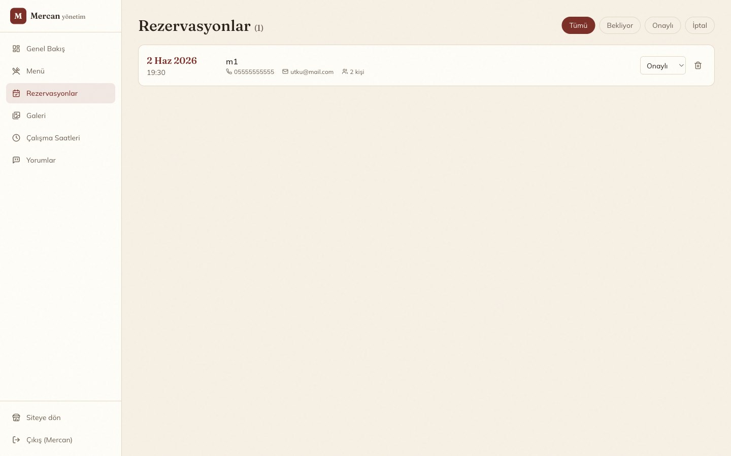 Rezervasyon yönetimi